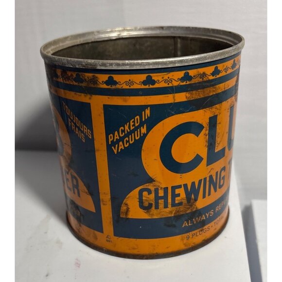 Club Chewing Tobacco Tin Can 450g Orange & Blue Retro Advertising Vintage - Picture 2 of 8